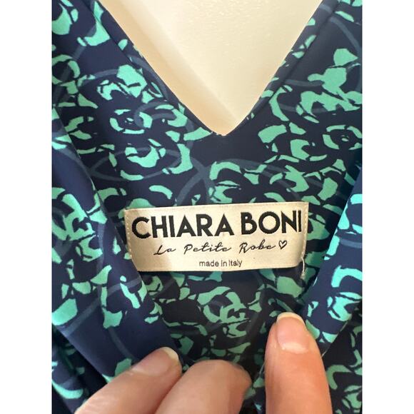 Chiara Boni La Petite Robe Blue Green Abstract V-Neck Maxi Dress Small - Picture 5 of 8